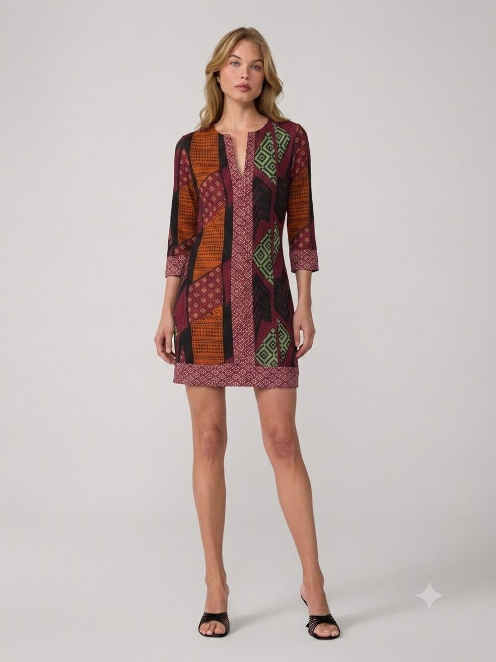 Diane von Furstenberg Rose 100% Silk Geometric Print Tunic Dress Size 2